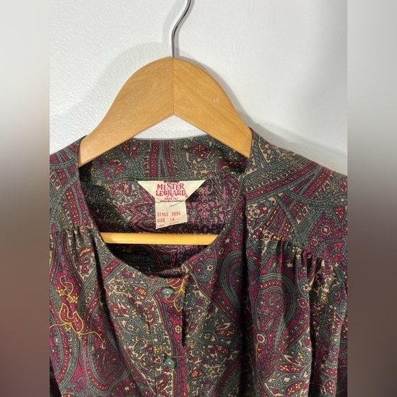 Vintage Womens Size 14 Button Up Paisley Print Shirt Mister Leonard Shoulder Pad - Picture 3 of 9